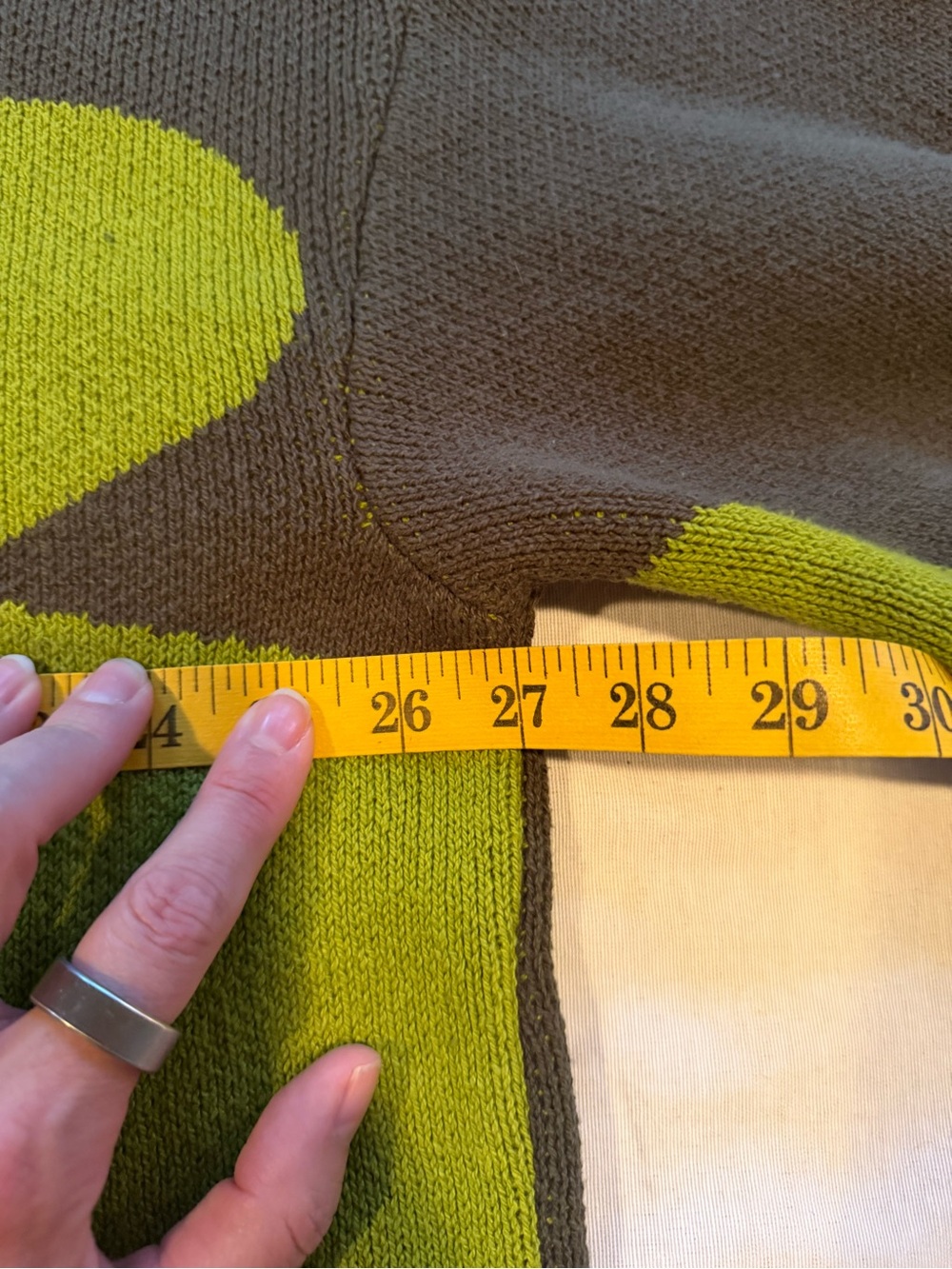 Lucy & Yak Olive Green Sweater with Lime Green Flower - Picture 6 of 7